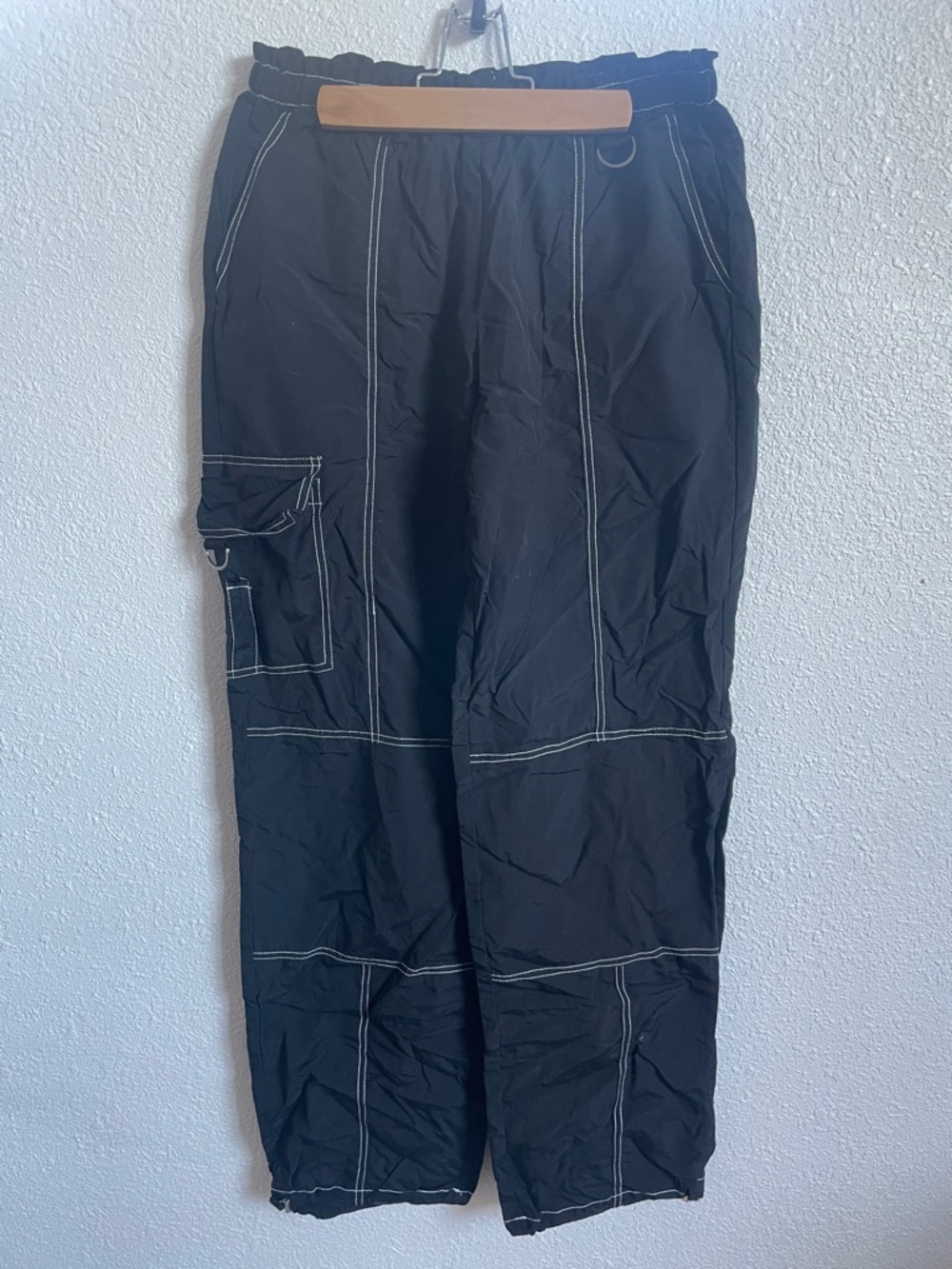 Black Cargo style Contrast-Stitch Pants
